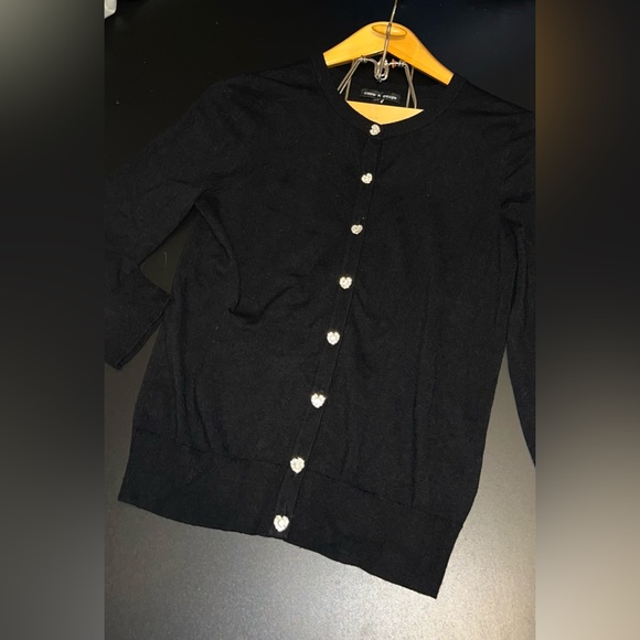 Cable & Gauge Sweaters - Cable & Gauge Black Light Cardigan with Rhinestone Heart Buttons Size Small EUC